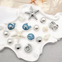 16PCS Big Starfish Conch Shoe Charms Accessories Dolphin Scallop Clogs Shoe Buckle DIY Decorations Faux Pearls Shoe Clips Decor
