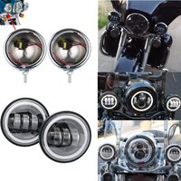 1 Para 4,5-calowych (4 1/2 cala) Chromowanych Czarnych LED-owych Światła Przeciwmgielnych Pomocniczych do Motocykli, Światła Drogowe dla Klasycznego FLHR Road King, 4,5-calowe Światła Przeciwmgielne