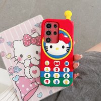 INS Style Cartoon Telephone Hello Kitty Phone Case For Samsung S26 S25 S24 S23 S22 S21 Ultra Plus FE A16 A57 A54 A15 Back Cover