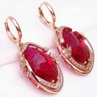 Luxury 585 purple gold inlaid ruby earrings for women butterfly crystal palace style romantic charm wedding dinner high jewelry