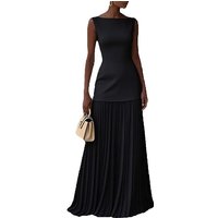 Slash Neck Female Casual Chic Outfit, Women Summer Sleeveless Maxi Skirts 2PCS Sets, 2025 Solid Patchwork Elegant Ladies Suits