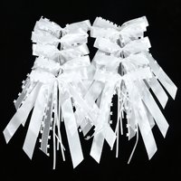 10/20Pcs White Ribbon Bows For Wedding Chair Backs Car Door Handles Bridal Bouquet Accents Bridal Shower Reception Decor