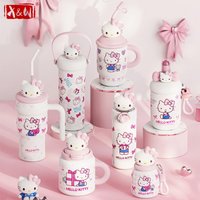 X&W Hello Kitty Insulated Cup Pink Bowknot Hello Kitty Stainless Steel Thermos Straw Cup Hot & Cold Car Cup Travel Water Bottle