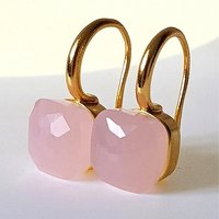 Elegant Simple Design Square Synthetic Pink Opal Golden Drop Earrings for Women Fashion Charm Banquet Anniversary Jewelry Crafts