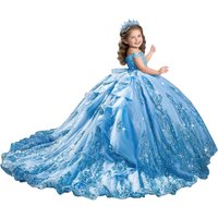 Custom Flower Girl Dress, Light Blue, Sequin Appliqué, Suitable for Weddings, Birthday Parties, and Communion Dresses