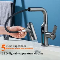 Bathroom basin faucet, LED digital display hydroelectric power pull-out faucet, modern wash basin hot and cold faucet