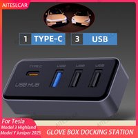 Docking Station USB Hub 4-in-1 for Tesla Model 3 Model Y Glovebox for Dashcam Flash Drive Charger Data Transfer Games Music