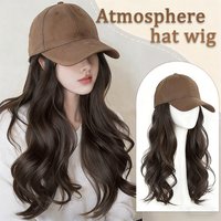 Wig Hat One piece Women's Water Ripple Fashion Versatile Coffee Baseball Hat Simulation Long Curled Hair Full Head Set Wig Hat