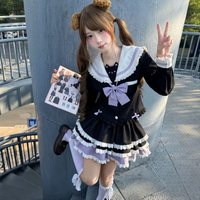 Spring Autumn New Japanese Lolita Jk Clothes Preppy Style Skirt Sets Gothic Girls Sailor Collar Tops+cake Skirts Two Piece Sets