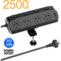 AU AC Plug Power Strip 4000W Independent Switches Multi functional triangular fixed socket With 2USB-A 2USB-C Ports Charging