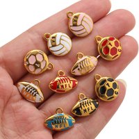 5pcs Stainless Steel Basketball Football Rugby Charms For Jewelry Making Sports Pendants DIY Necklace Enamel Charms Craft