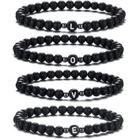 6MM Natural Frosted Agate Bracelet for Women Man Handmade Beaded Letter Bracelet Fashion 26 Letter Personality Couple Jewelry