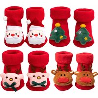 Baby Boys Girls Christmas Red Socks Spring Autumn Winter Anti Slip Cotton Soft Cartoon Floor Sock with Santa Claus Snowman Decor