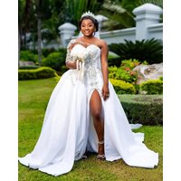 Custom One Shoulder Side Split Mermaid Wedding Dresses With Detachable Train Bridal Gowns for African Black Women