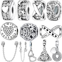 925 Sterling Silver Heart Pave Charm Beads Fit Original Bracelets Bag Keychain Charms Beads Pendant Diy Women Jewelry Gift