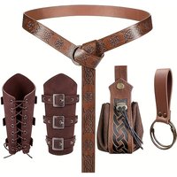 Retro Leder geprägt Gürtel Zubehör Set BagLARP Halloween Kostüm Zubehör Renaissance Party Performance Cosplay Requisiten
