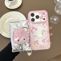 Fashion Cute Pink Melody Magnetic Phone Case For iPhone 17 16 Pro 14 15 Pro Max Cover with Shaking Stand For Magsafe Cases Funda