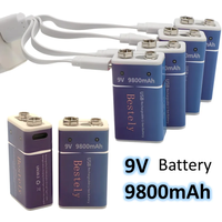 9V Rechargeable Li-ion Battery 9800mAh PP3 6F22 6LR61 006P USB Charging For Smoke Detector Alarm Microphone Toy