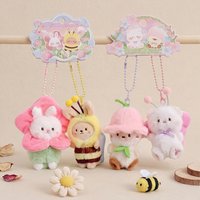 1 Pair Flower Fairy Plush Keychains Magnetic Couple Pendant Bee Rabbit Dog Ladybell Butterfly Matching Bag Charms Funny Gift