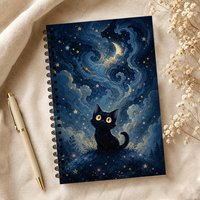 Starry Sky Black Cat Notebook 1pc, Blank Lined Pages, Ideal Gift for Note-Taking, Inspiring for Everyone, Perfect for Students