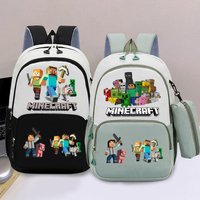 Game Theme Printed Large-capacity Backpack with Pencil Case Miner Crafted Fashion Schoolbag Student Book Stationery Storage Bags