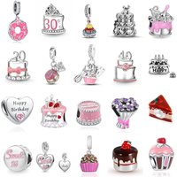 Dessert Series 925 Sterling Silver Donut 16 18 30 40 Birthday Cake Pendant, Suitable for Original Bracelet DIY Jewelry Pendant