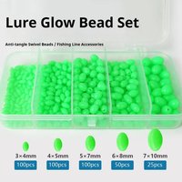 375pcs Luminous Beads Olive Green Oval Soft Plastic Fish Beads Anti-Collision Bean Fishing Gear Accessories With Box