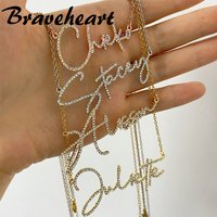Personalized Customized Name Necklace With Full Zircon For Men Women Sparkling Stainless Steel Cursive Nameplate Jewelry Gifts