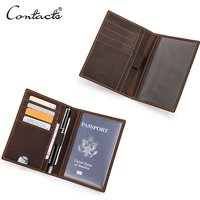 CONTACT'S Passport Holder Men Genuine Leather Mini Wallet Card Holder for Passport Vintage Passport Cover Travel Passport Wallet
