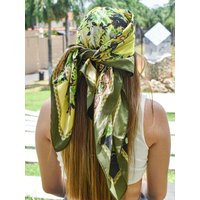 Satin Square Scarf Women Floral Hijab Elegant 2025 Print Silk Neckerchief Shawl Wraps Headband Handle Hair Accessories Bandana