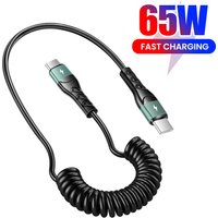 Elough 120W Type C To Type C Spring Data Expandable for iphone 15 16 Huawei Android Car Mounted Type-C Fast Charging Cable
