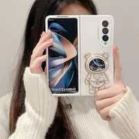 Fashion Cute Quicksand Space Astronaut Bracket Stand Holder Case For Samsung Galaxy Z Fold 7 6 5 4 3 2 5G PC Matte Phone Cover