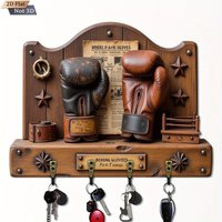 2D Flat, 1pc, Retro Boxing Glove Key Hook Wooden Multifunctional Home Key Holder with Four Metal Hooks, Wall Decoration, Porch