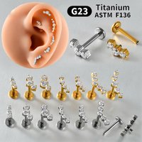 1PC G23 Titanium Clear CZ Gem Labret & Lip Stud Internal Thread Curved Tragus Cartilage Helix Earrings Body Piercing Jewelry 16G