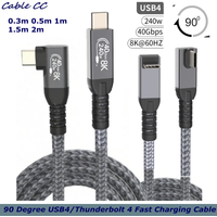 0.3-2m 240W USB C to USB C Cable,90 Degree USB4/Thunderbolt 4 Fast Charging Cable, 40Gbps Data Transfer, 8K@60Hz Video Output