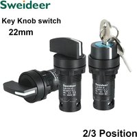 22mm Key Knob Switch 2/3 Position Self Locking 1NO/2NO/1NO1NC Select Rotary Switch Power Conversion Switch 5A on Off