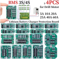 BMS 3S/4S 5A 10A 20A 25A 40A 60A Li-ion Lithium Battery Charger Protection Board 18650 For Drill Motor 12V with Enhance/Balance