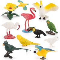 11pcs/set Mini Size Birds Model Parrot Flamingo Solid Simulation Action Figures Ornaments Toys For Children Christmas Gifts