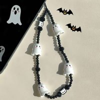 European and American Ins Classic Halloween Cute White 3D Little Ghost Phone Chain Phone Lanyard DIY Beaded Pendant