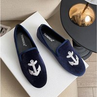 Single Shoes Women's Spring/Autumn New French Embroidery One Pedal Velvet Flat Bottom Soft Bottom Loafu Doudou Pumps for Women