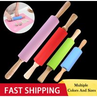 Non-Stick Wooden Handle Pin Pastry Dough Flour Roller Silicone Rolling Pin Kitchen Baking Cooking Tools Christmas Rolling Pin