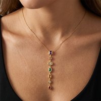 Vintage Geometric Colorful Zircon Long Pendant Necklace for Women Exquisite Stainless Steel Chain Necklace Charm Party Jewelry