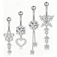 14G Surgical Titanium Dangle Belly Button Rings for Women Belly Ring Dangling Navel Piercing Jewelry with Heart Flower Butterfly