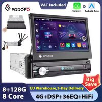 Podofo Android 1 Din Radio Samochodowe z Obrotowym Ekranem Carplay, Odtwarzacz Multimedialny, Uniwersalny Odtwarzacz Audio Samochodowy, Nawigacja GPS, WIFI