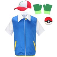 Game Pokemon Cosplay Anime Ash Ketchum Clothes Men Blue Jacket Costume Boys Girls Cosplay for Party Trainer Pokemon Cap Gloves