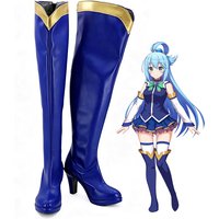 Anime KonoSuba God's Blessing on This Wonderful World Aqua Cosplay Boots High Heel Shoes Knee High Halloween Party Shoes Props