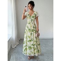 Summer Print Dress Short Sleeve Casual Women's Fashion Lightweight Maxi Dress