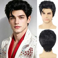 Synthetic Black Short Wig for Men Disco Rock and Roll Elvis Presley Cosplay Wig Daily Wear Masquerade Party Stage Performance