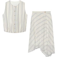 HipSeam Women's Asymmetric Skirts Set New 2026 Summer 2 Piece Set Striped O-Neck Blouse and Midi Skirts Two Piece Female Outfit