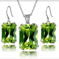Trendy 925 Sterling Silver Jewelry Sets for Women Ethnic Square Rhinestone Pendant Necklace Hook Earrings Set Party Jewelry GIft